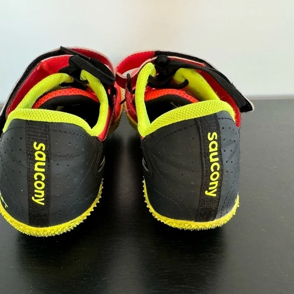 Saucony Uplift HJ 2 Men’s Size 9 Spike Track Cleats Running Shoe Viz Red/Citron - Picture 4 of 6